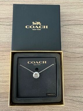 COACH NIB New York Silver Necklace with Crystal Pendant - Silver
